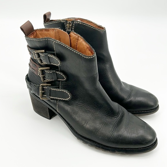 Pikolinos Black & Brown Leather Ankle Boots Buckle Detail Womens EU Size 39‎ - Picture 1 of 11